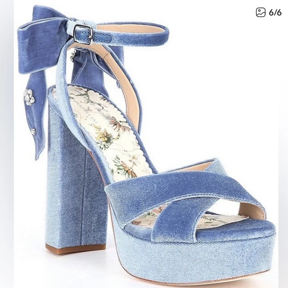 ANTONIO MELANI x Nicola Barbie - Lila Blue Velvet Embellished Heels - Picture 2 of 7